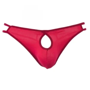 BS Men's Cotton Spandex Brief Thong Front Open Hole Notch Underwear (Red)