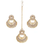BS  Women's Rose Gold Plated Alloy Kundan Earrings & Mangtikka (White)