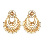 BS Women's Rose Gold Plated Alloy Kundan Earrings & Mangtikka (White & Gold)