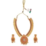 BS Women's Gold Plated Temple Necklace and Earrings Set with Pearlst • Color: Red • Size: Free Size  •