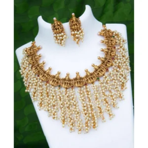 BS Women's Gold Plated Necklace and Earrings Set (Multi Color, Free Size)