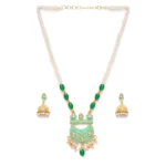 BS Women's Rose Gold Plated Alloy Necklace & Earings Set (Green)