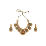 BS  Women's Goddess Glamour Gold Plated Temple Necklace and Jhumka Set (Green, Free Size)