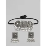 BS  Women's Rose Gold Plated Alloy Necklace & Earings Set (Silver)