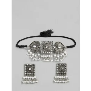 BS  Women's Rose Gold Plated Alloy Necklace & Earings Set (Silver)