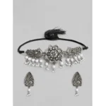 BS Women's Rose Gold Plated Alloy Necklace & Earings Set (Silver)