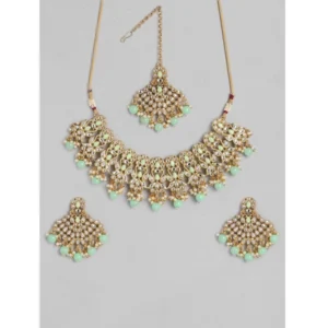 BS Women's Rose Gold Plated Alloy Necklace & Earings Set (Light Green)
