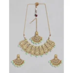 BS  Women's Rose Gold Plated Alloy Necklace & Earings Set (Light Green)