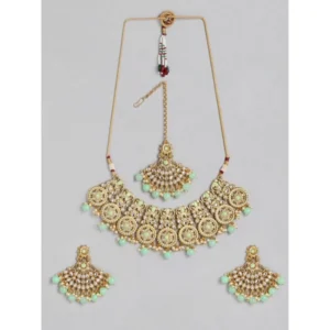 BS  Women's Rose Gold Plated Alloy Necklace & Earings Set (Light Green)