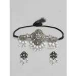 BS Women's Rose Gold Plated Alloy Necklace & Earings Set (Silver & White)