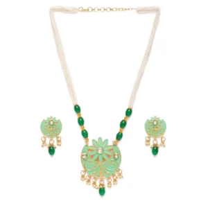 BS Women's Rose Gold Plated Alloy Necklace & Earings Set (Green)