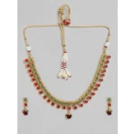 BS Women's Rose Gold Plated Alloy Necklace & Earings Set (Green & Red)