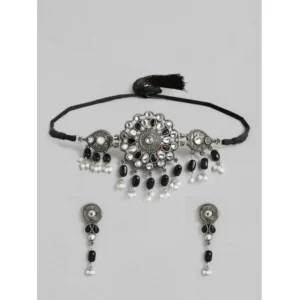 BS Women's Rose Gold Plated Alloy Necklace & Earings Set (Black)