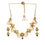 BS Women's Rose Gold Plated Alloy Necklace Set (Green & Red)