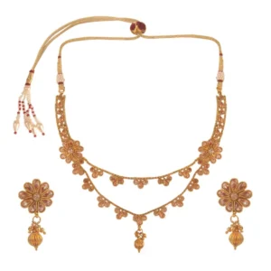 BS Women's Rose Gold Plated Alloy Necklace & Earings Set (White)