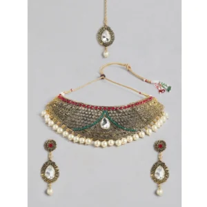 SW Women's Rose Gold Plated Alloy Necklace & Earings Set (Multicolor)