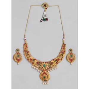 BS Women's Rose Gold Plated Alloy Necklace & Earings Set (Multicolor)