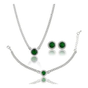 BS Women's Stainless Steel Green Color Silver Chain Western Combo Jewelry (Silver Plated)
