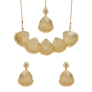 BS Women's Rose Gold Plated Alloy Necklace & Earings Set (Gold)