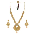 BS Women's Rose Gold Plated Alloy Necklace & Earings Set (Gold)