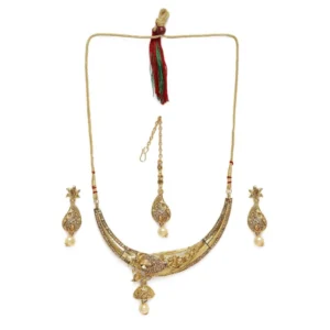 BS Women's Rose Gold Plated Alloy Necklace & Earings Set (Gold)