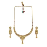 BS Women's Rose Gold Plated Alloy Necklace & Earings Set (Gold)