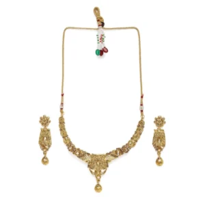 BS Women's Rose Gold Plated Alloy Necklace & Earings Set (Gold)