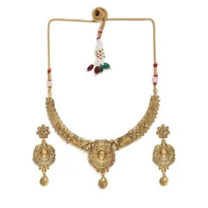 BS Women's Rose Gold Plated Alloy Necklace & Earings Set (Gold)