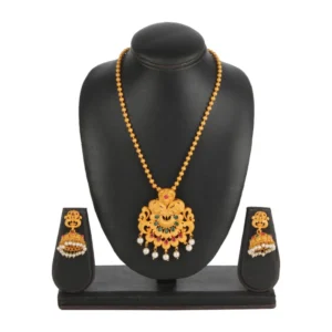 BS Women's Rose Gold Plated Alloy Necklace & Earings Set (Gold)