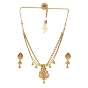 BS Women's Rose Gold Plated Alloy Necklace & Earings Set (Gold)