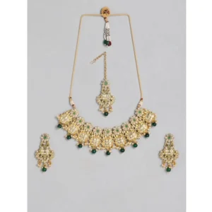 BS Women's Rose Gold Plated Alloy Necklace & Earings Set (Green)