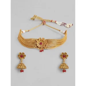 BS Women's Rose Gold Plated Alloy Necklace & Earings Set (Gold)