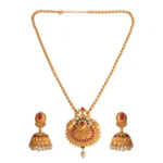 BS Women's Rose Gold Plated Alloy Jewellery Chain Pendant Sets (Gold & Red)