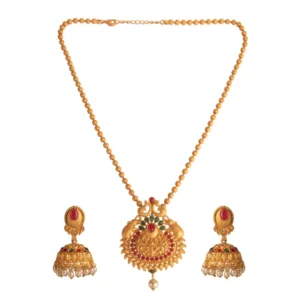 BS Women's Rose Gold Plated Alloy Jewellery Chain Pendant Sets (Gold & Red)