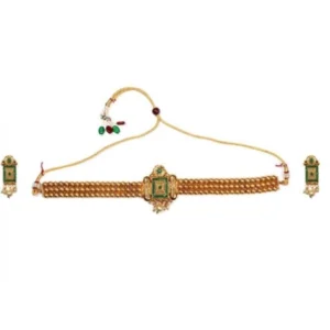BS  Women's Elegent And Modern Gold Plated Chowker Set (Green, Free Size)