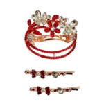 BS Women's Rose Gold Plated Alloy Hair Pin Set (Red)