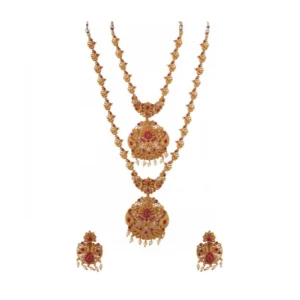 BS Women's Elegent And Modern Double Line Temple Jewellery Set (Red, Free Size)