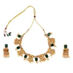 BS Women's Gold Plated Necklace and Earrings Set with Mang Tikka (Green, Free Size)