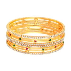 BS Women's Rose Gold Plated Brass Stone Bangle (Red & Green , 2.4 Inch)