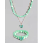 BS  Women's Rose Gold Plated Brass Pendant Chain With Beaded Bracelet (Light Green)