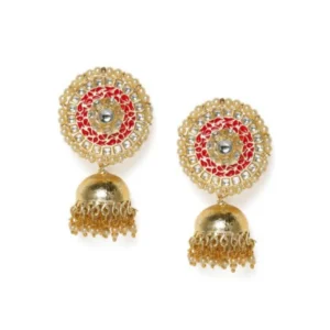 BS Women's Rose Gold Plated Alloy Earrings (White & Red)