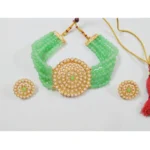 BS Women's Rose Gold Plated Alloy Necklace & Earings Set (Mint Green)