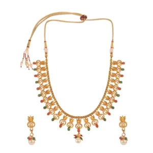 BS Women's Rose Gold Plated Alloy Necklace & Earings Set (Green & Red)