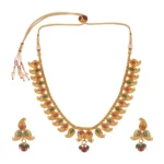 BS Women's Rose Gold Plated Alloy Necklace & Earings Set (Green & Red)
