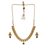 BS Women's Rose Gold Plated Alloy Necklace & Earings Set (Green & Red)