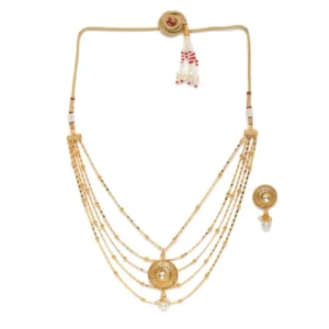 BS Women's Rose Gold Plated Alloy Necklace & Earings Set (Gold)