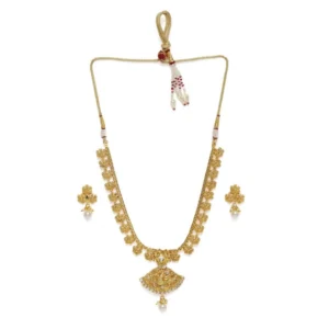 BS Women's Rose Gold Plated Alloy Necklace & Earings Set (Gold)