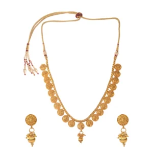 BS  Women's Rose Gold Plated Alloy Necklace & Earings Set (Gold)