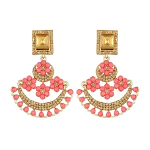 BS Women's Rose Gold Plated Alloy Earrings (Gold & Pink)