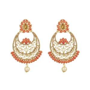 BS Women's Rose Gold Plated Alloy Earrings (Gold & Orange)